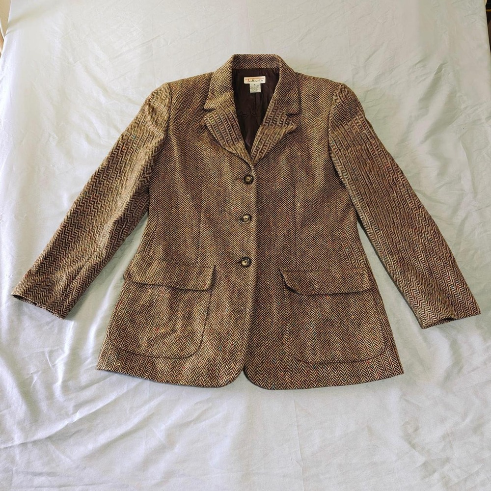 Talbots Vintage Wool Herringbone Tweed Blazer Jacket Made in Italy Brown Size 6